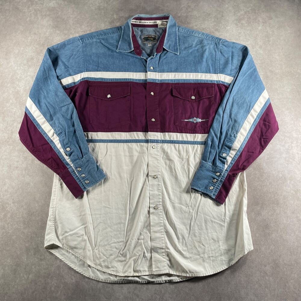 Vintage 90s Cumberland Outfitters Western Aztec Shirt Burgundy Men's Size Large